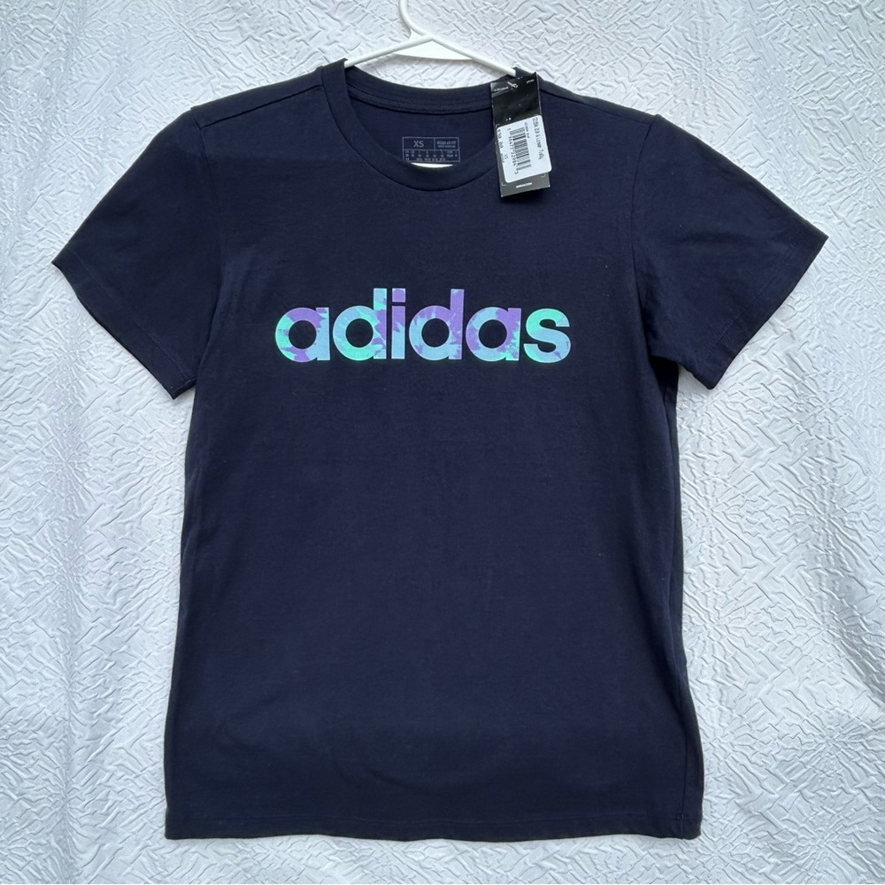 Women’s Adidas Blue & Purple Tie-Dye Linear Graphic Tee Shirt XS